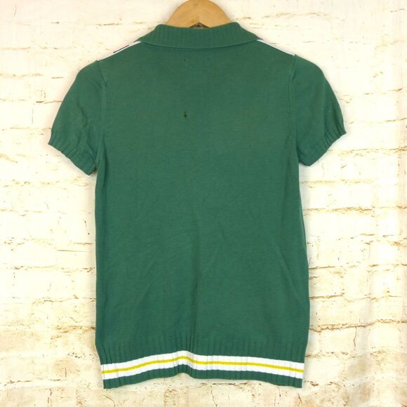 Energie Gold Miss Sixty Polo Shirt Women S Green Argyle Golf Italy Y2K VTG FLAWS - Picture 3 of 14